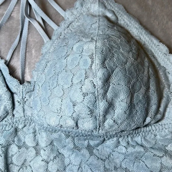Aerie Size Large Light Blue Lace Bralette Adjustable Crisscross Back Delicates - Picture 9 of 16